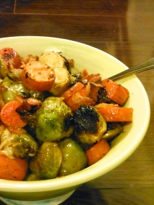 Maple Bacon Brussels Sprouts and Carrots