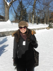 Enjoying a pure maple syrup lollipop at the Ice Hotel in Quebec City. The temperature that day was -25C with the windchill!